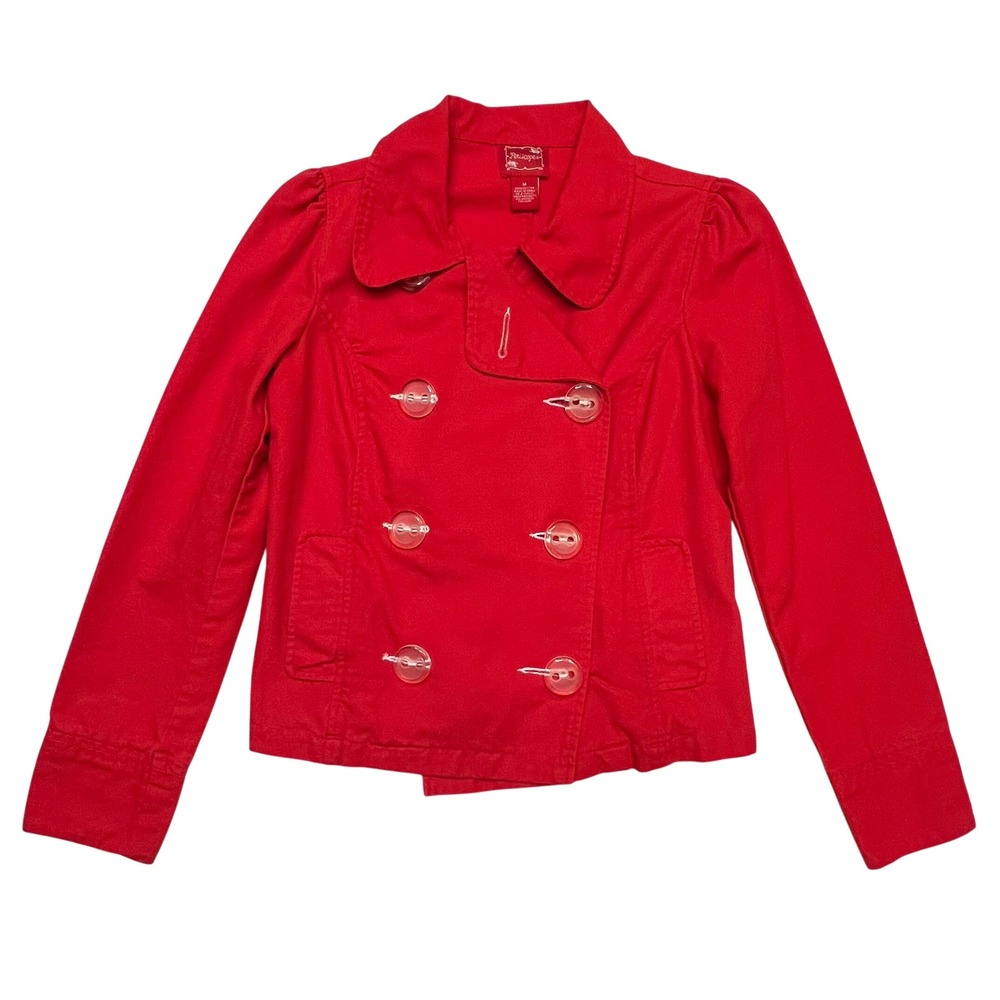 Periscope‎ Red Y2K Preppy Double Breasted Puff Sleeve 100% Cotton Blazer Size M
